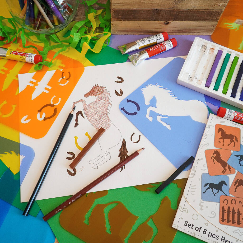 Drawing Stencils For Kids Horses With Brushes