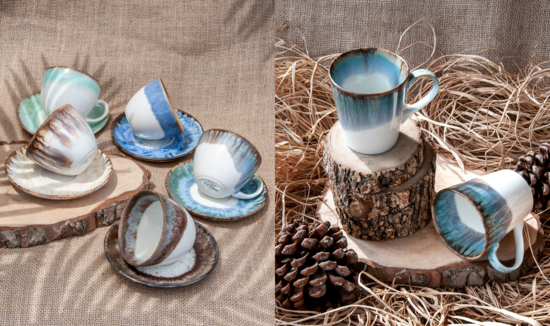 handmade ceramic mug and porcelain teacup