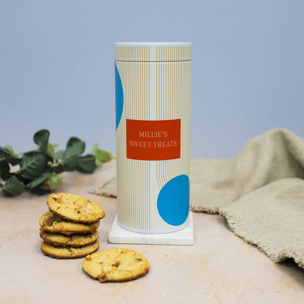 Personalised Retro Line Cylindrical Biscuit Tin