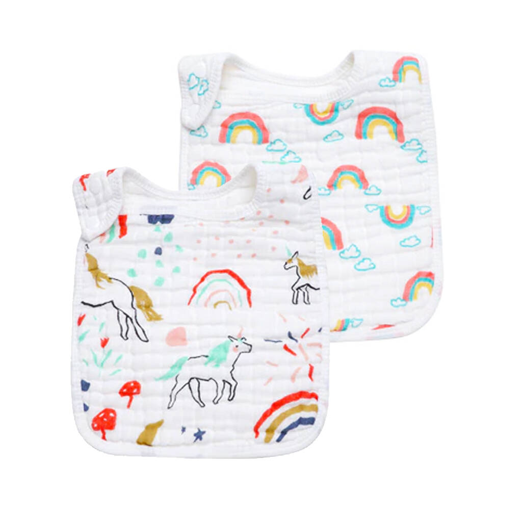 Rainbow And Unicorn Baby Bibs Two Pack