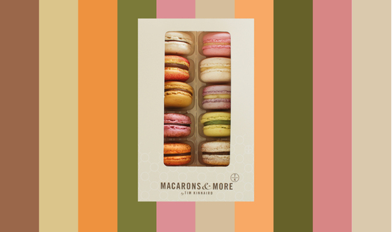 Box of 12 Macarons on a striped background