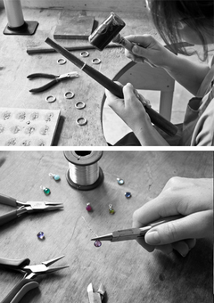 A silversmith creating a birthstone charm