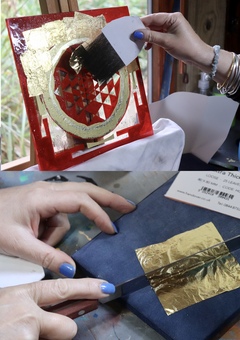 Cutting the gold leaf and applying a water gild