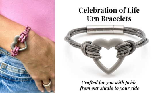 Silver and Pink Urn bracelets with urn tools 