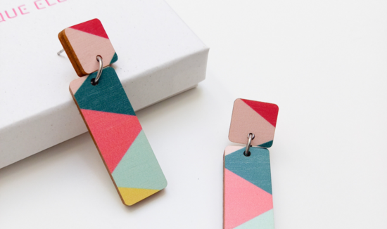 Colourful wooden dangle earrings