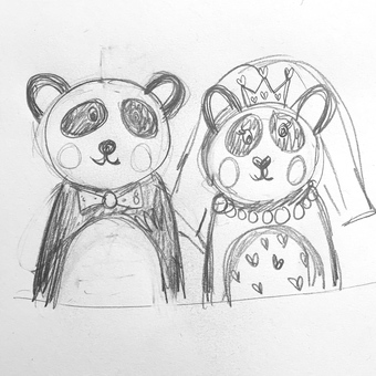 hand drawn initial concept panda design