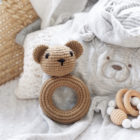 Bear soft toy crochet baby rattle