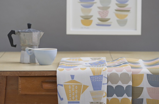 Playful, geometric tea towel designs