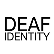 Text that reads DEAF IDENTITY in the centre of the image in bold, black font in capital letters against a white background.