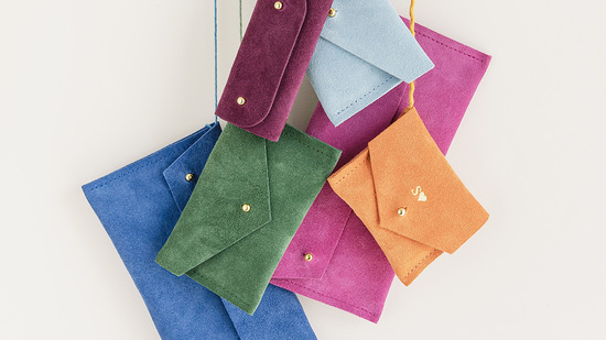 Colourful leather and suede accessories.