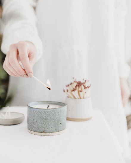 ceramic candle and match pot